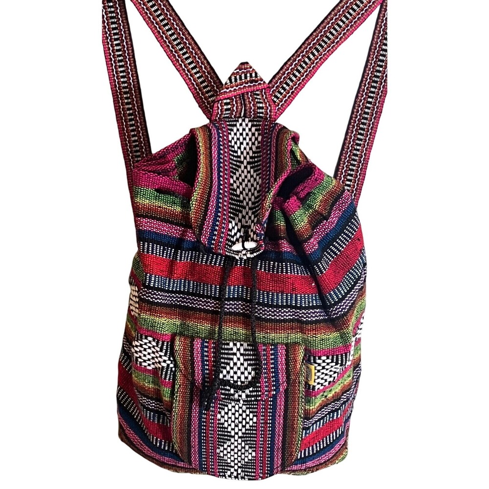 Pinzon Artesanias Multicolored Mexican Aztec Backpack Drawstring Boho‎ Hippie